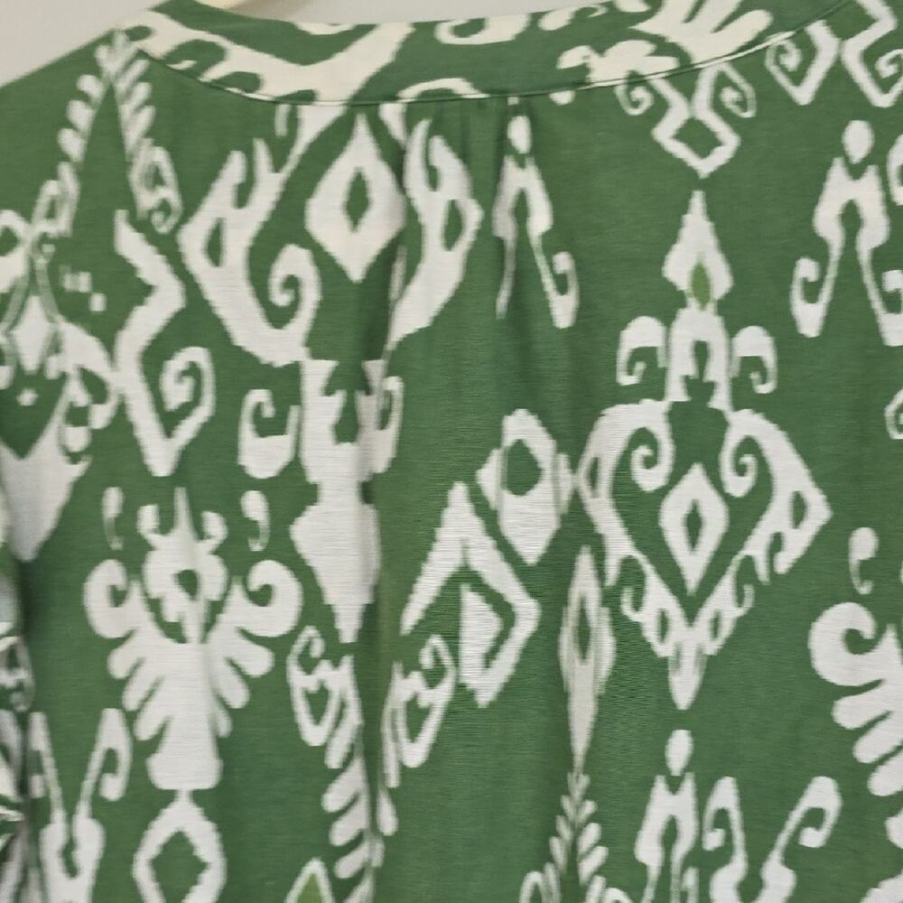 Womens Sz 1X Green/White Ikat BOHO Flutter Sleeve Linen Blend Haute Hippie Top - Picture 3 of 12